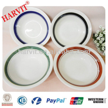 Turkish Restaurant Kitchen Design Ceramic Color Band Rim Handmade Salad Bowls